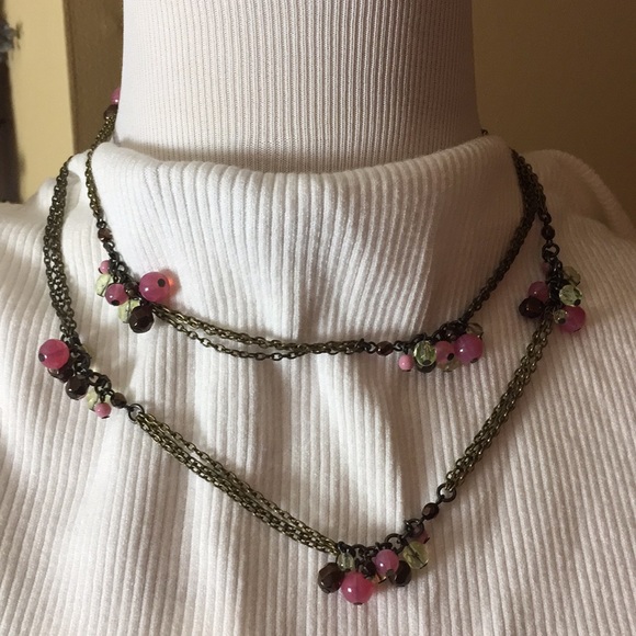 Anthropologie 36”Tri-Strand SemiPrecious Bunches of Gems on Brass/Gold NEW - Picture 4 of 8